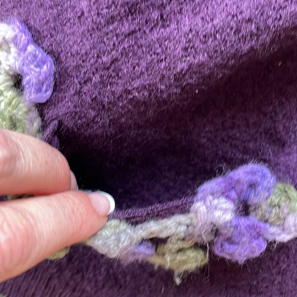 Pendleton Purple Wool Patch Pockets Cardigan w/ Floral Crochet Trim Size Large - Picture 8 of 10